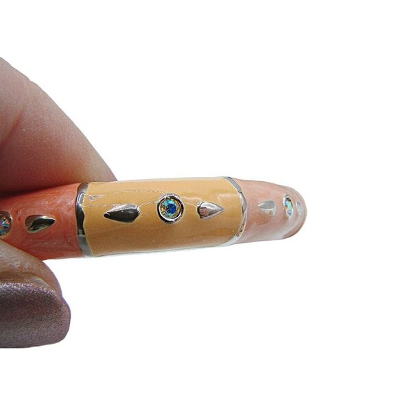 NEW Peach Sorbet Silver Enamel Rhinestone Magnetic Bangle Bracelet Original Box - Picture 8 of 12